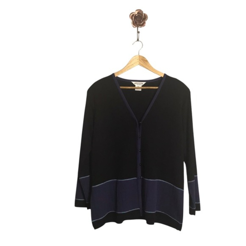 Exclusively Misook Striped‎ Button Front Sweater Cardigan Purple Black XL Petite